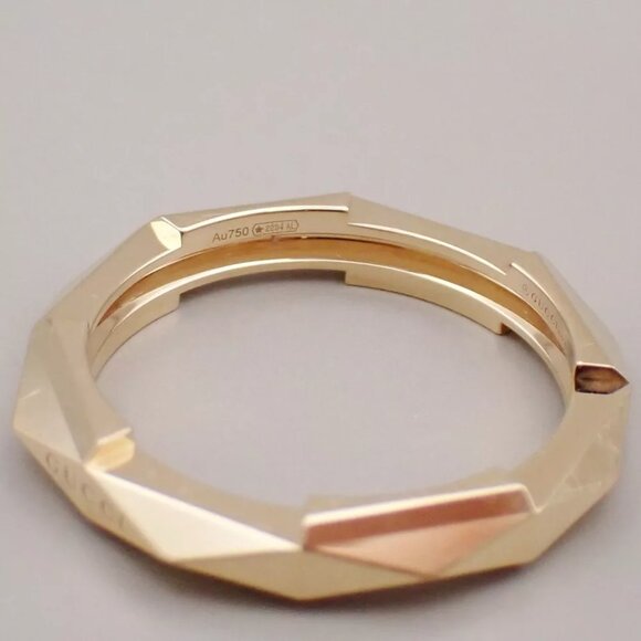 GUCCI Logo Link To Studded Ring Au750 (18K) Size 22 Yellow Gold Italy 25RK868 - Picture 8 of 13